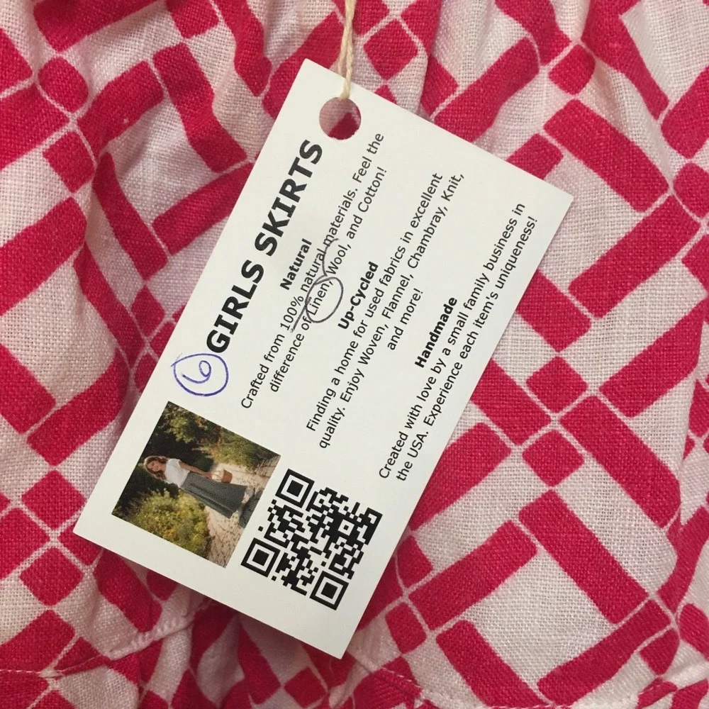 Skirt 100% Linen Girls 6 Midi Pink Geometric Ruffle Tiered Mom and Pop's Kids - Picture 3 of 9